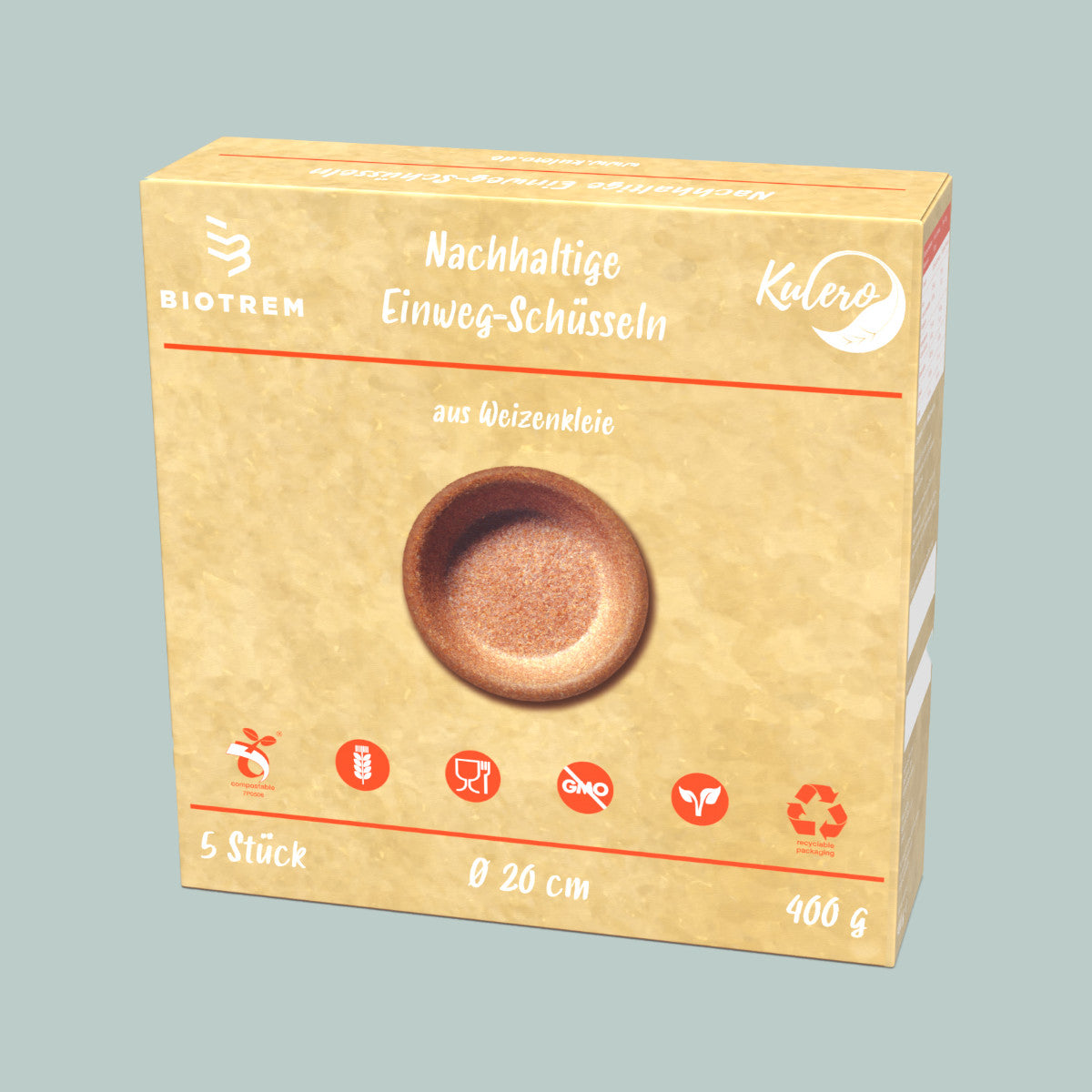 Essbare Schüssel, braun, rund, Ø 20 cm, 500ml, kompostierbar (5er Packung)