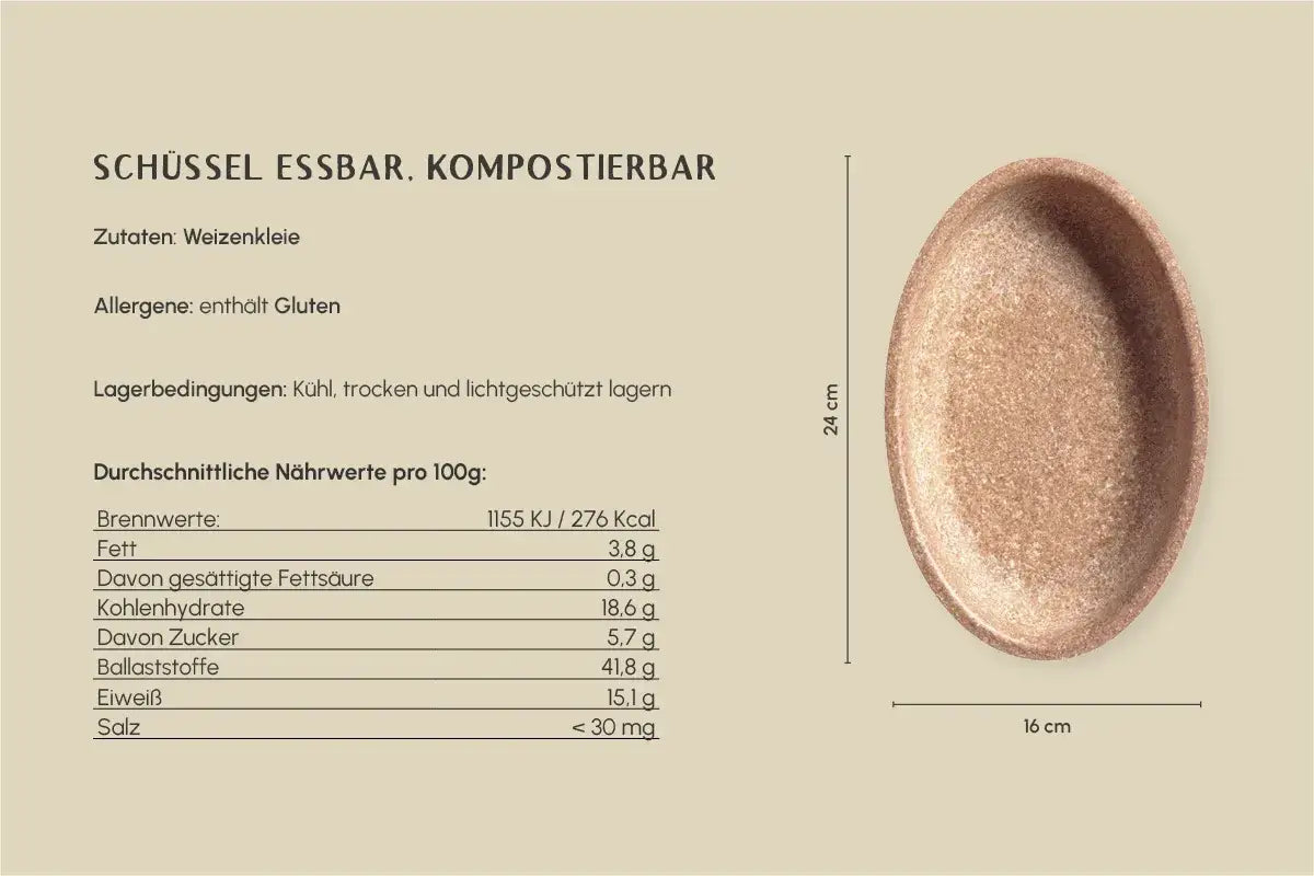 Schüsseln essbar, kompostierbar, Ø 24 cm, 500 ml, oval (10er Packung)